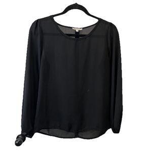Tea N Rose Black Sheer Faux Back Button Long Sleeve Top Boho Womens Size M